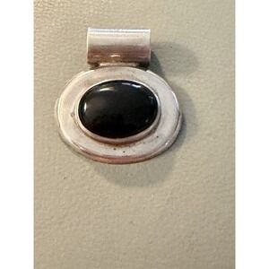 Vintage Sterling Silver 925 Mexico Black Onyx Barrel Slide Pendant 18.2 Gr #428